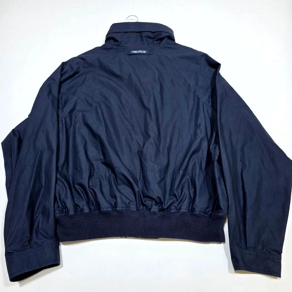 Nautica Bomber Jacket Mens XL Navy Blue Vintage 90s Hooded Harrington Coat
